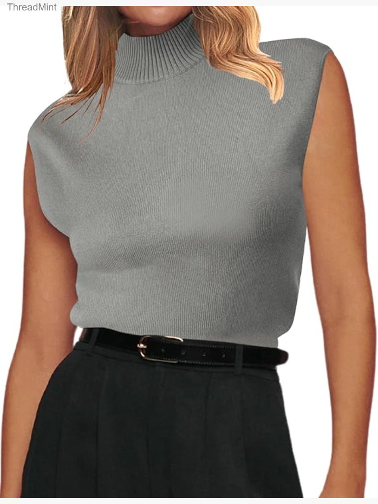 Mock Turtle Neck Sweater Vest Sleeveless Knit Pullover Tank Top